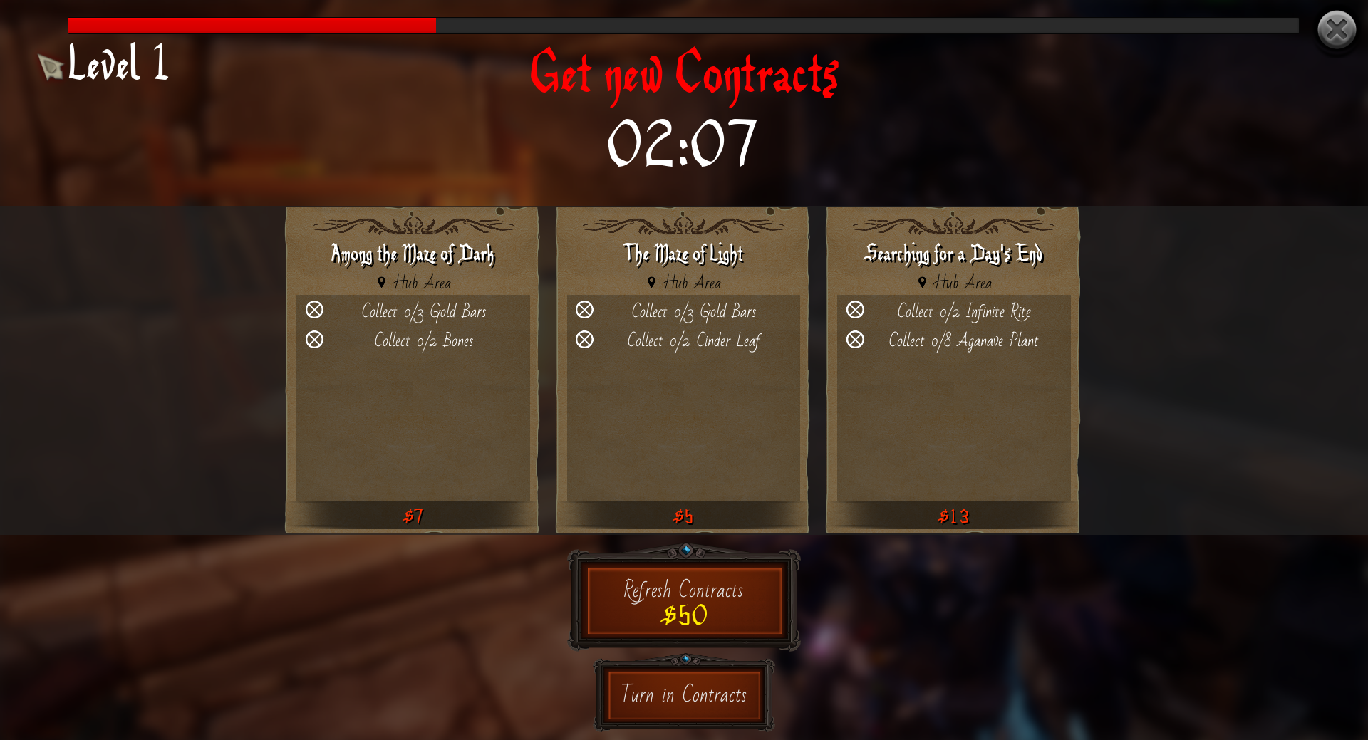 Contract selection screen