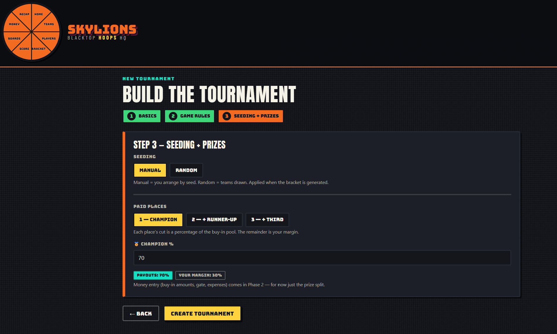 Seeding and prizes
